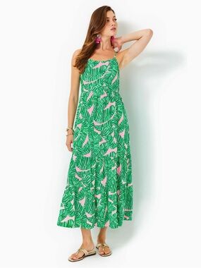 NWT Lilly Pulitzer Pink and Green Leaf Print Maxi Dress